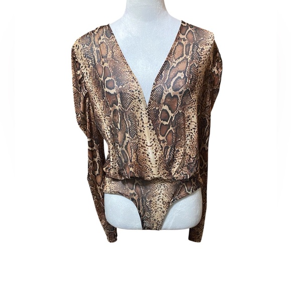 Fashion Nova Tops - NWT Snake Your Time Surplice Body Suit